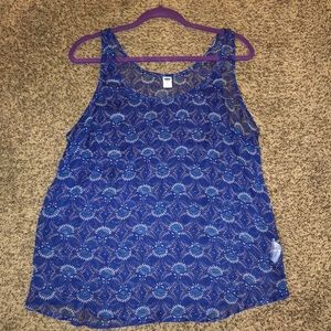 Sheer Blue Patterned Tank Top